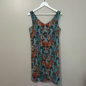 CAbi Dress Womens M Maya Sleeveless Blue Orange Floral